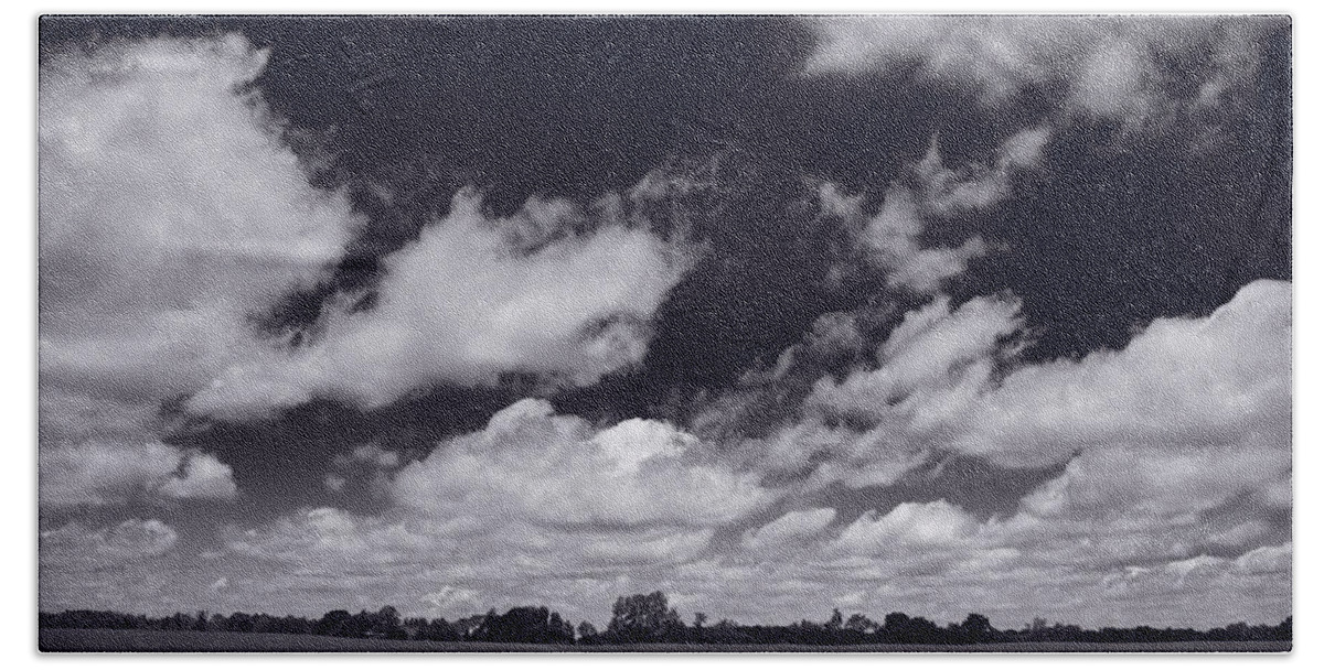 Cloud Beach Towel featuring the photograph Midwest Corn Field BW by Steve Gadomski