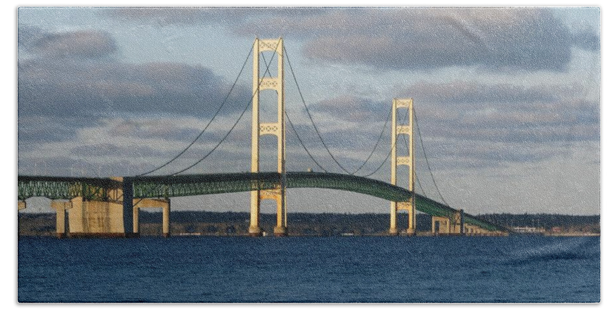 Mackinac Bridge Beach Towel featuring the photograph Mighty Mac in December by Keith Stokes