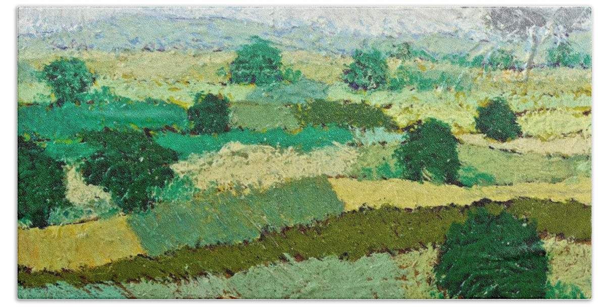 Landscape Beach Towel featuring the painting Mild Valley by Allan P Friedlander