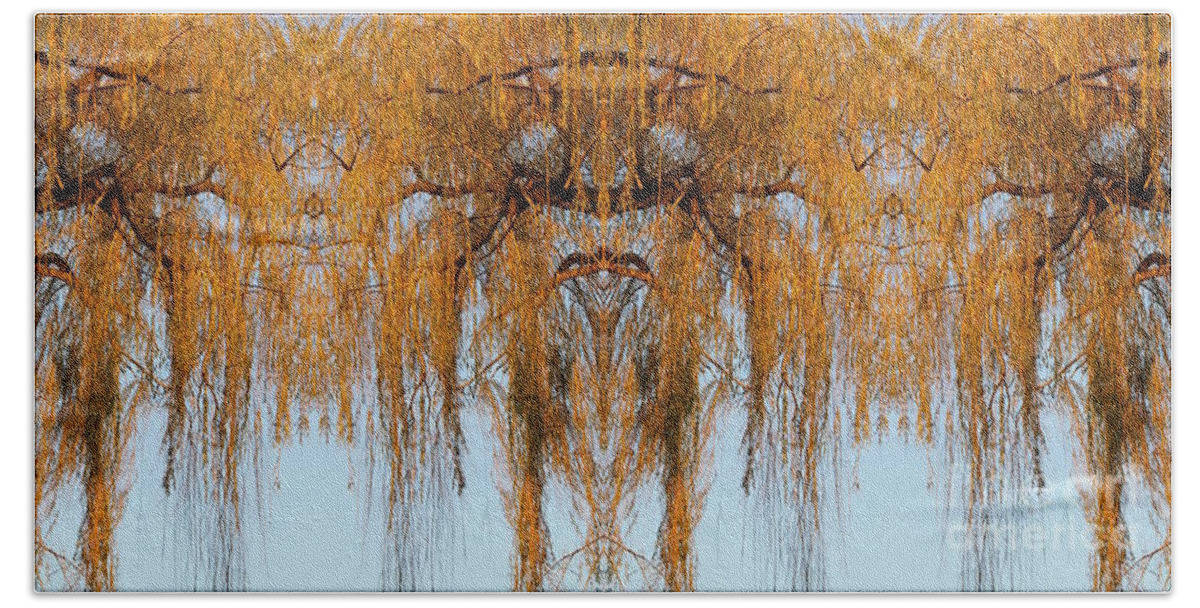  Beach Towel featuring the photograph Mirrored Series. Autumn Willow at Sunset 2. by Renee Croushore