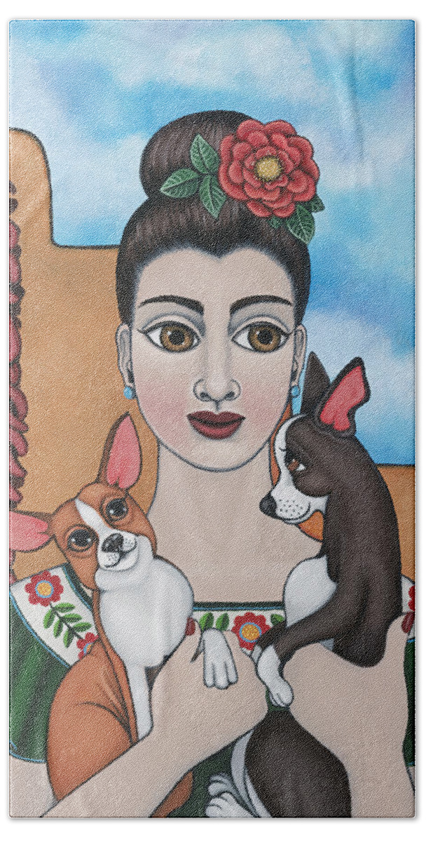 Chihuahua Beach Towel featuring the painting Mis Carinos by Victoria De Almeida