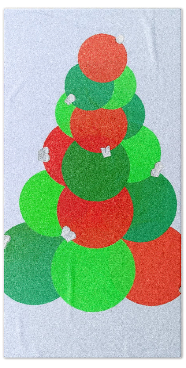 Christmas Card Beach Towel featuring the mixed media Mod Christmas Tree by Michele Myers