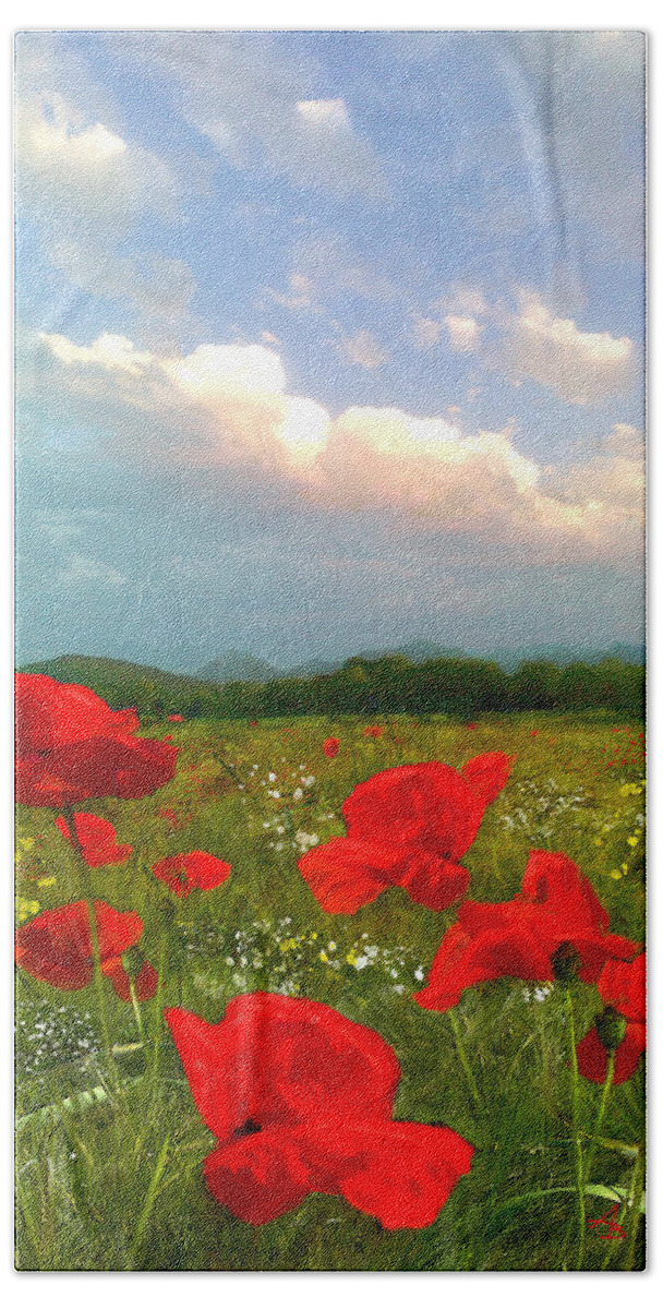 Angie Braun Beach Towel featuring the painting Mohnblumen by Angie Braun