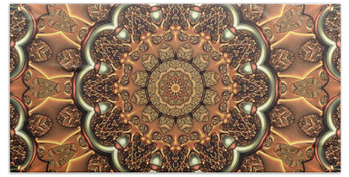 Mandala Beach Towel featuring the digital art Molten Copper Mandala by Lyle Hatch