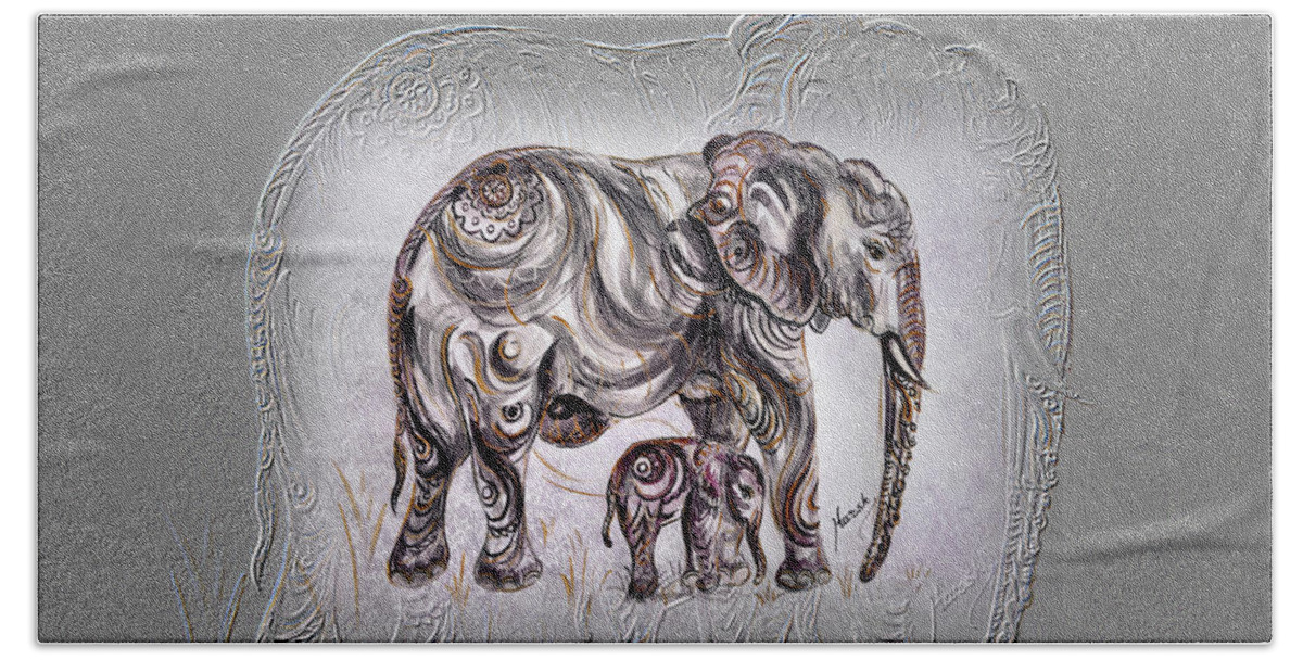 Elephant Beach Towel featuring the painting Mom Elephant by Harsh Malik
