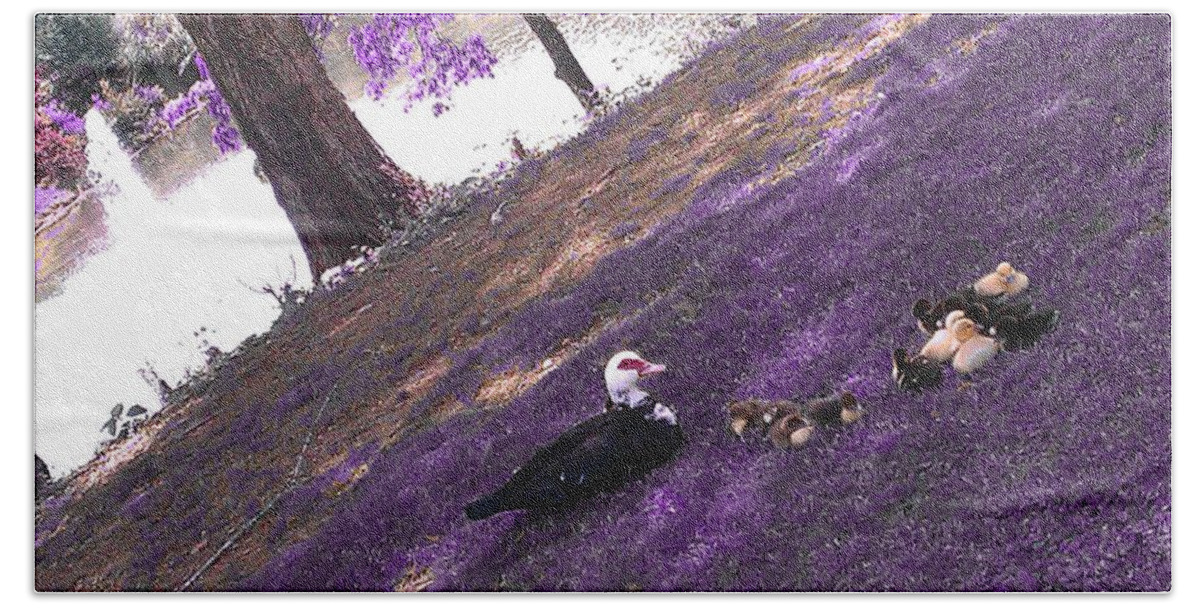 Lake Beach Towel featuring the photograph Momma Duck and Chicks by Kenny Glover