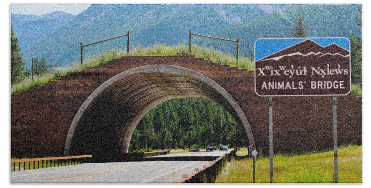 Landscape Beach Towel featuring the photograph Montana Highway - #2 Animals' Bridge by Kae Cheatham