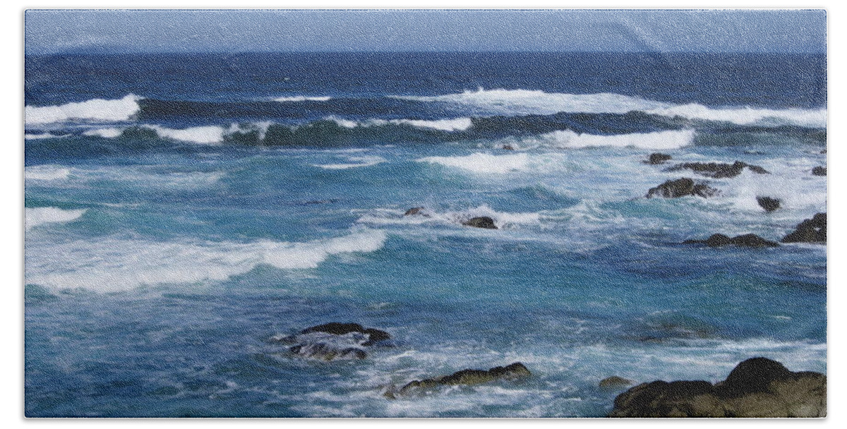 Rocks Beach Towel featuring the photograph Monterey-9 by Dean Ferreira