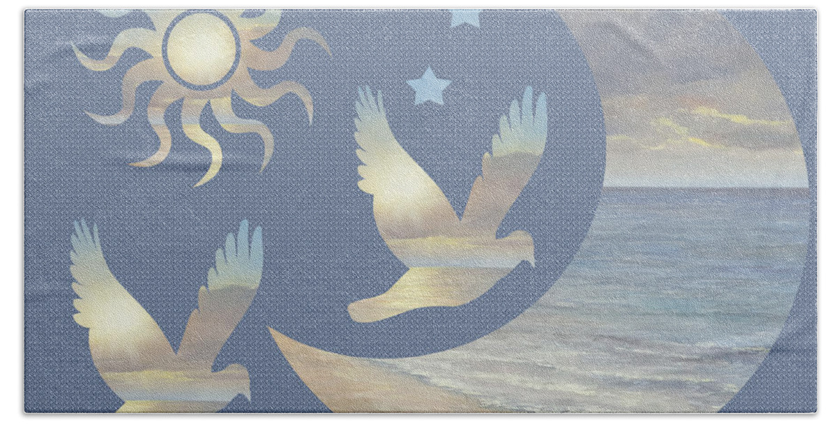 Moon Beach Towel featuring the painting Moon And Stars by Diane Romanello