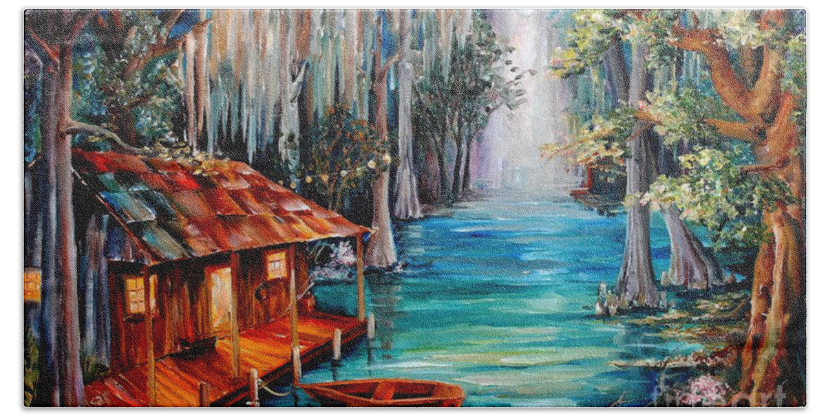 Bayou Beach Towel featuring the painting Moon on the Bayou by Diane Millsap