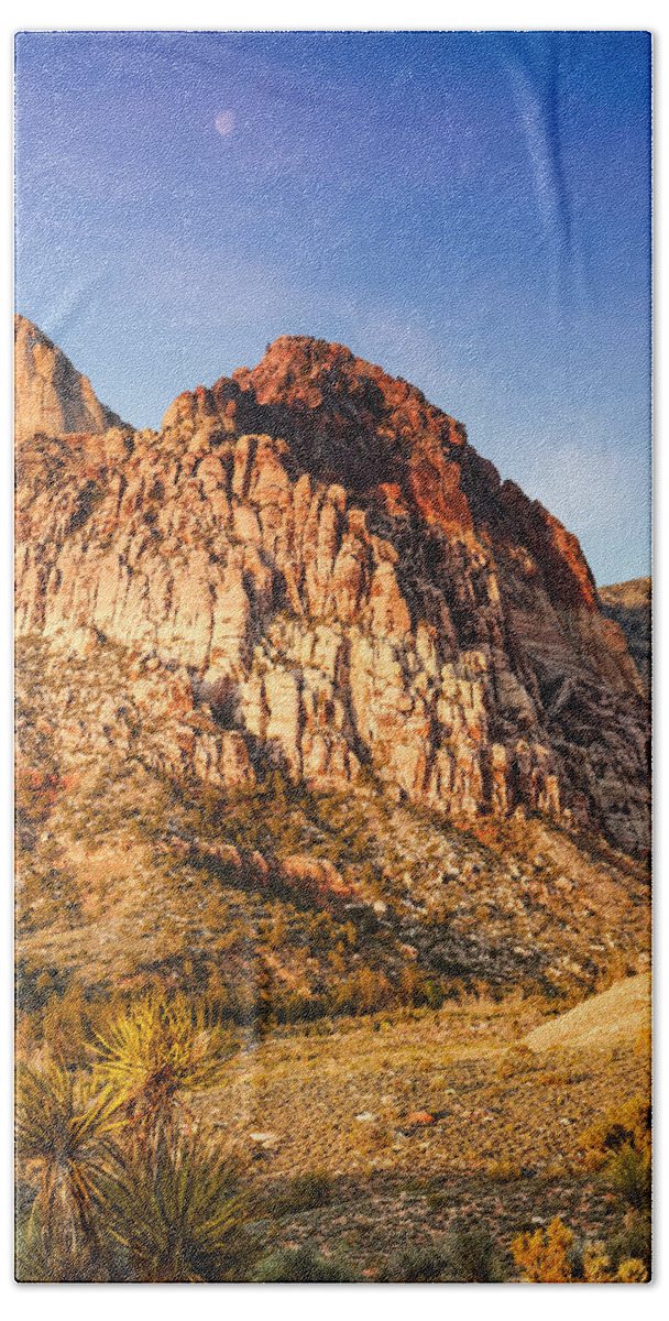 Red Beach Towel featuring the photograph Moon Over Juniper Peak - Red Rock Canyon Las Vegas Nevada by Silvio Ligutti