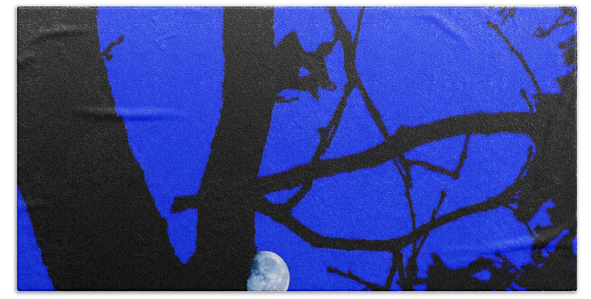 Moon Beach Sheet featuring the photograph Moon through Trees 2 by Janette Boyd
