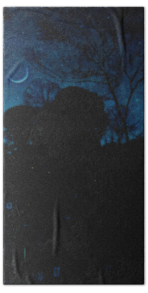 Moonlight Beach Towel featuring the painting Moonlight and Fireflies by T S Carson