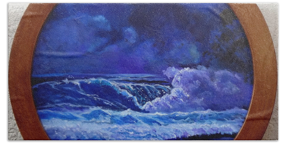 Moonlight Beach Towel featuring the painting Moonlit Surf by Jenny Lee