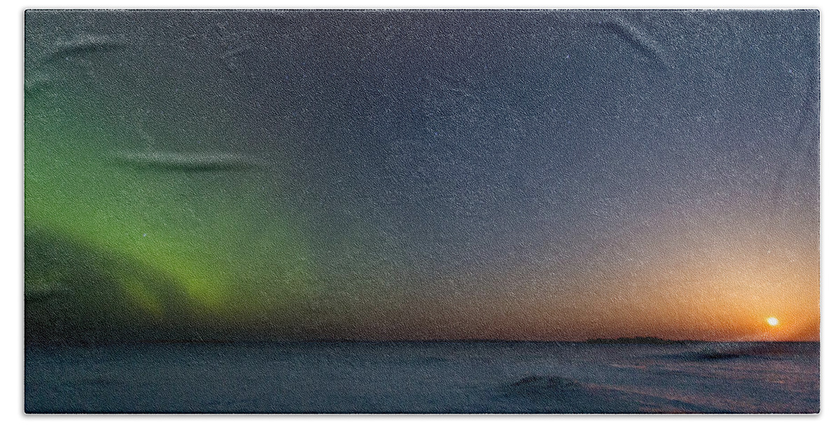 Astrophotography Beach Towel featuring the photograph Moonrise and Aurora by Jakub Sisak