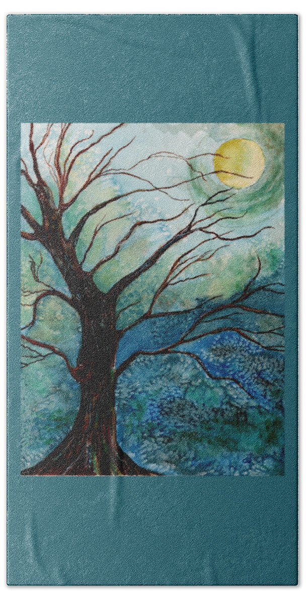 Landscape Beach Sheet featuring the painting Moonrise In The Wild Night by Brenda Owen