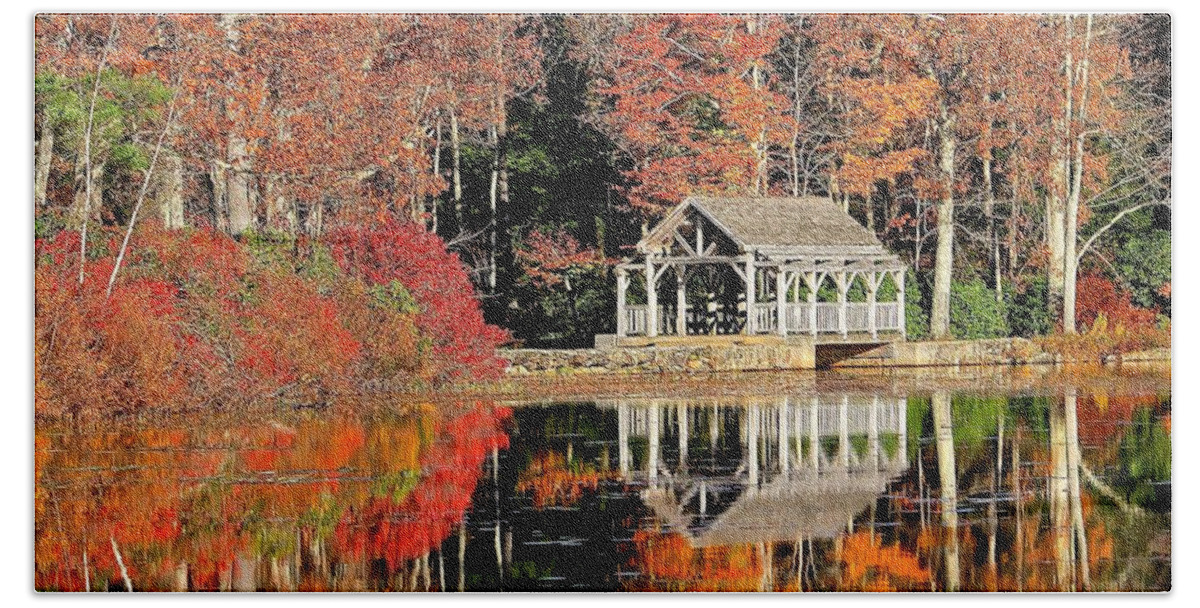 Reflections Beach Towel featuring the photograph Moore State Park Autumn II by Michael Saunders