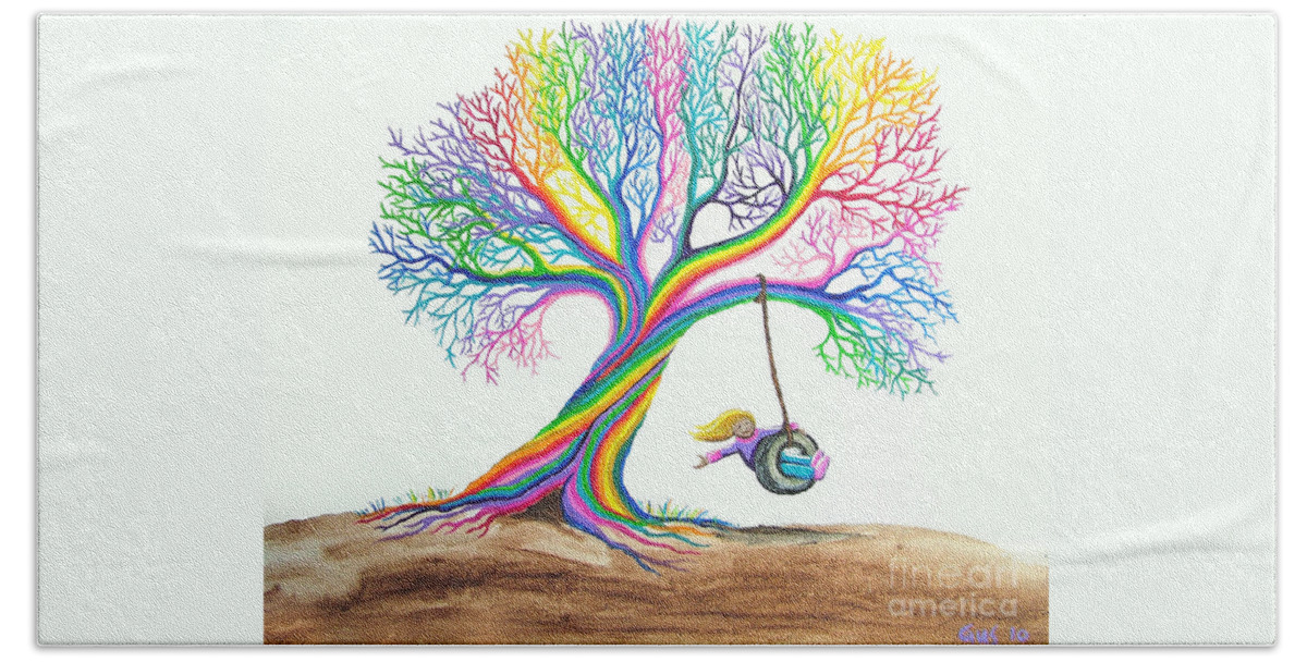 Enchanted Tree Of Rainbows Beach Sheet featuring the painting More Rainbow Tree Dreams by Nick Gustafson