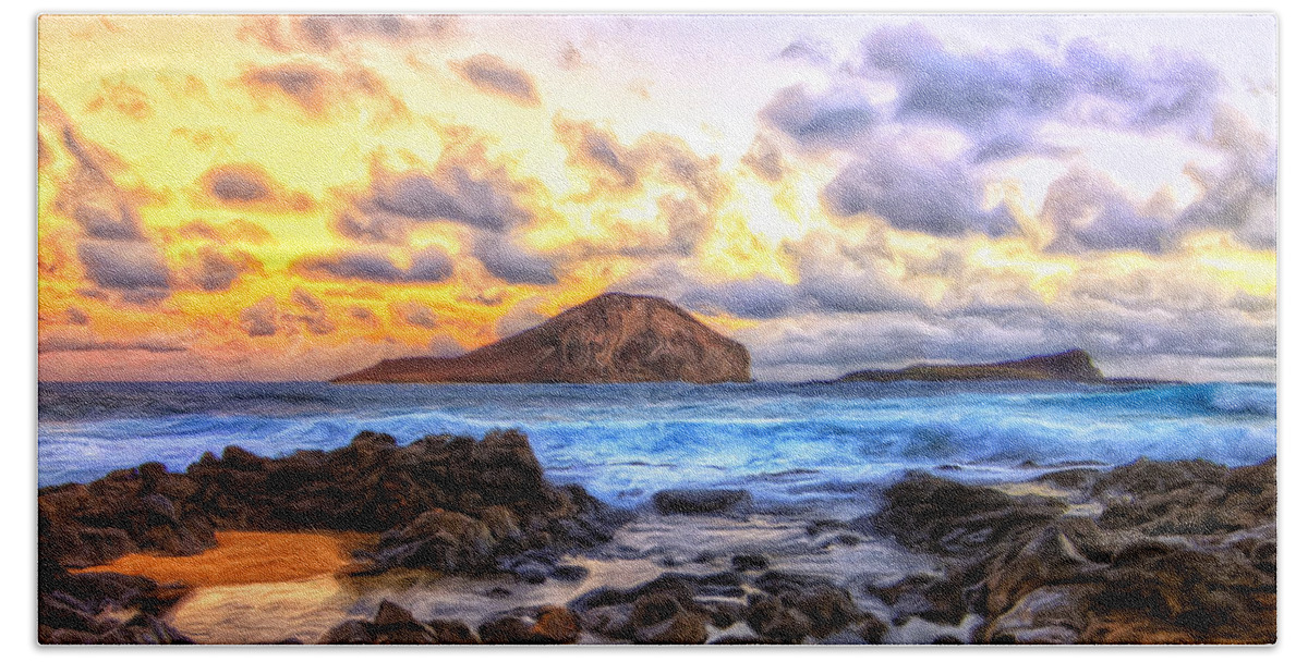 Morning Beach Towel featuring the painting Morning at Makapuu by Dominic Piperata