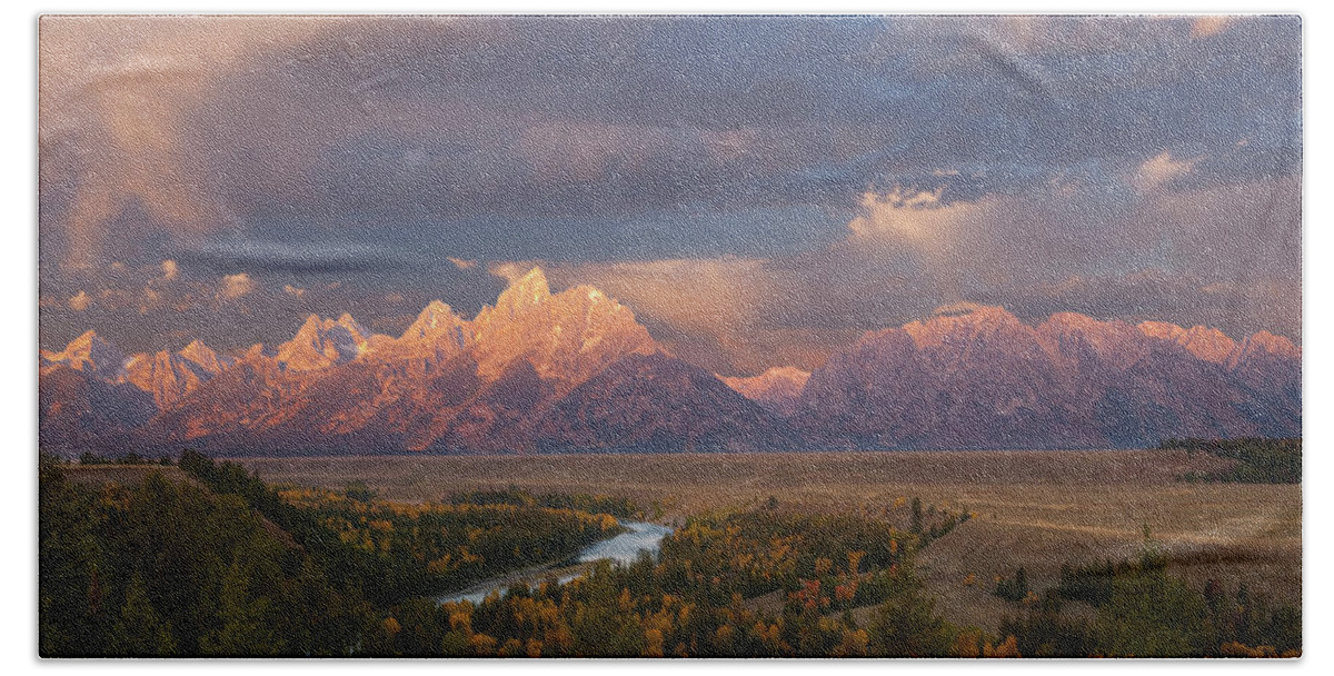 Water Photography Beach Towel featuring the photograph Morning light at Snake River Overlook by Keith Kapple