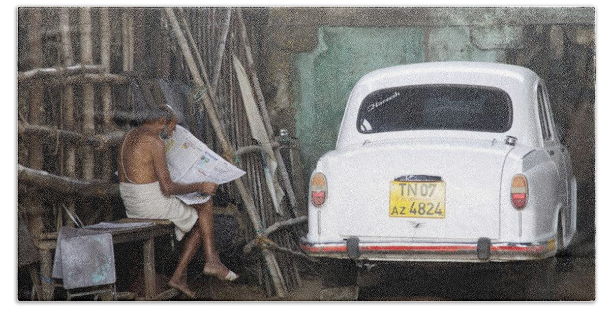 Ambassador Car Beach Towel featuring the photograph Morning News by Lee Stickels