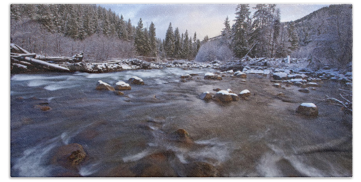  River Beach Towel featuring the photograph Morning Snowlight by Darren White
