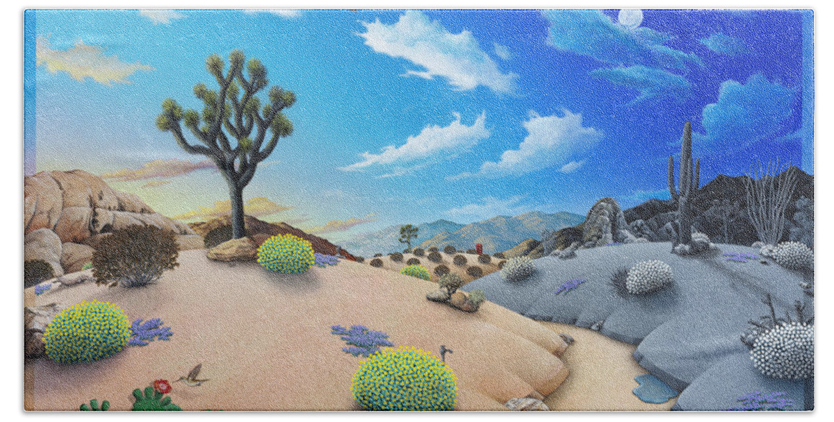 Joshua Tree Beach Towel featuring the painting Joshua Tree morning to night by Snake Jagger