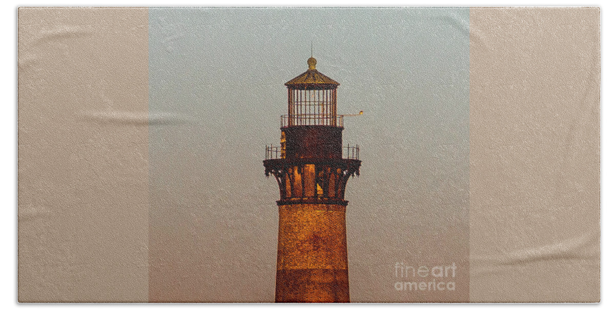 Morris Island Lighthouse Beach Towel featuring the photograph Morris Island Lighthouse Lantern Room by Donnie Whitaker