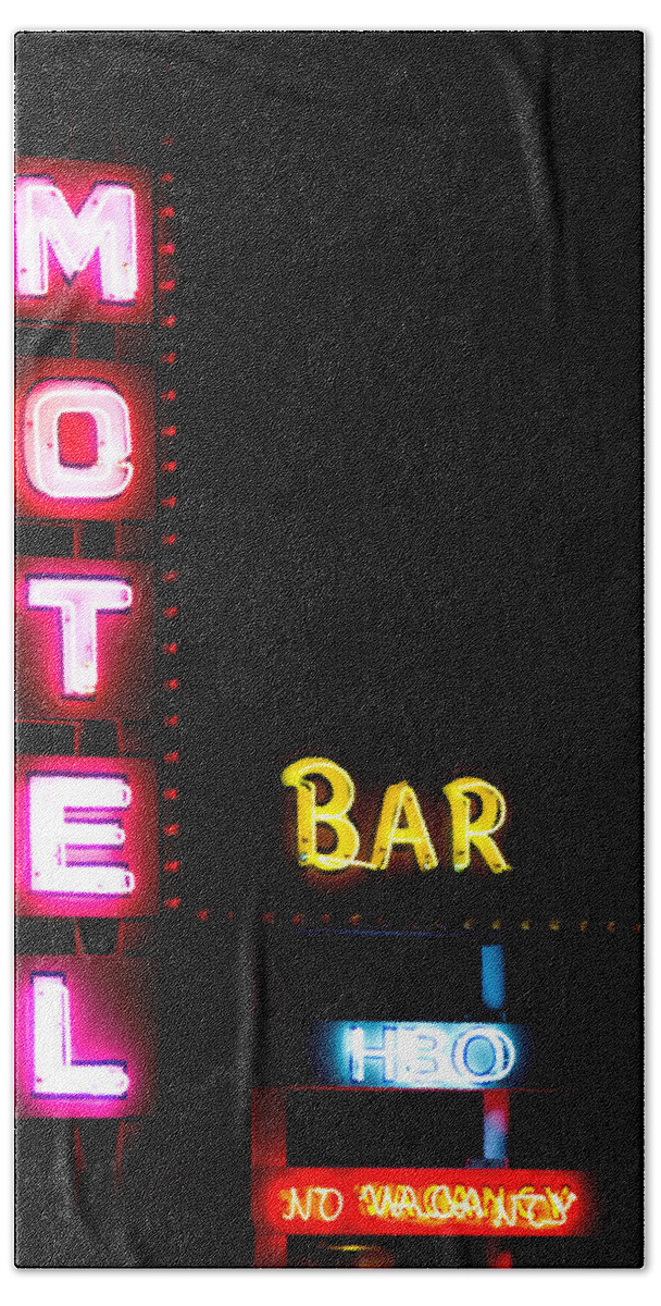 Neon Beach Towel featuring the photograph Motel Bar HBO No Vacancy by James BO Insogna