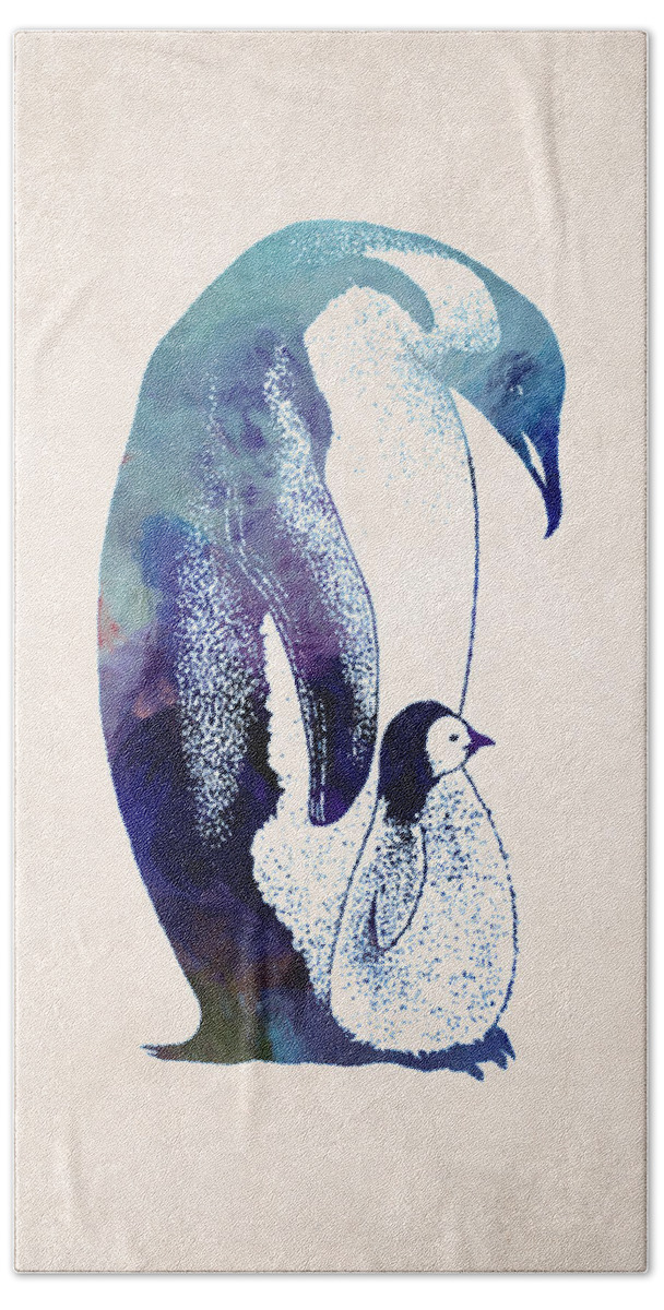 Adorable Beach Sheet featuring the digital art Mother and Baby Penguin by World Art Prints And Designs