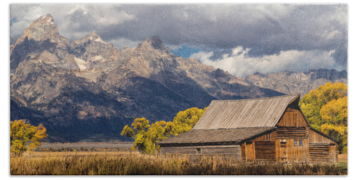 Grand Teton National Park Beach Towel featuring the photograph Moulton Barn in the Tetons by Kathleen Bishop