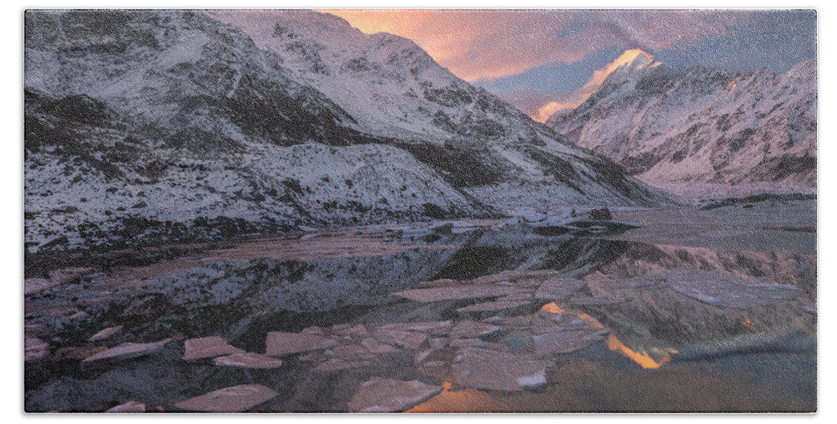 Colin Monteath Beach Towel featuring the photograph Mount Cook And Mueller Lake In Mount by Colin Monteath