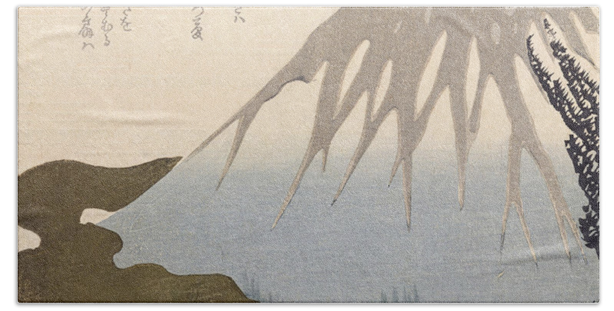 Mountain Beach Towel featuring the painting Mount Fuji Under the Snow by Toyota Hokkei