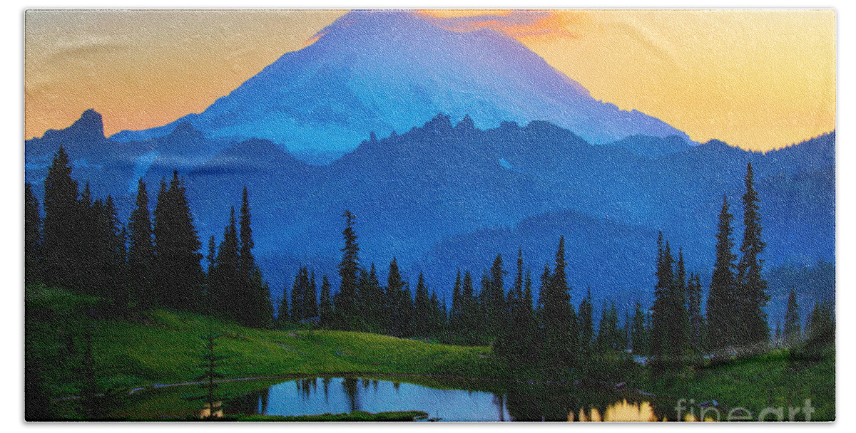 Mount Rainier Beach Sheet featuring the photograph Mount Rainier Goodnight by Inge Johnsson