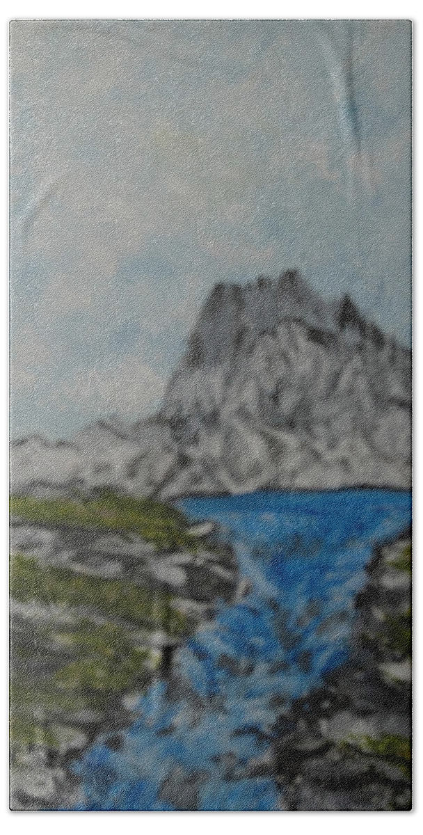 Mountains Beach Towel featuring the painting Mountain Stream by Suzanne Surber