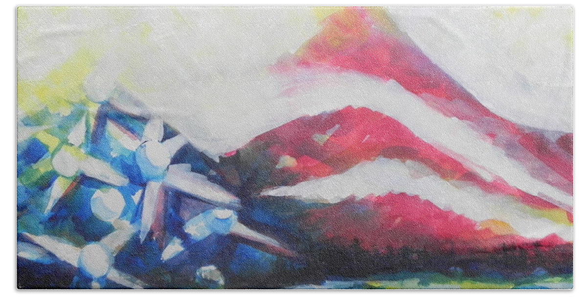 Watercolor Painting Beach Towel featuring the painting Mountains of Freedom Two by Chrisann Ellis