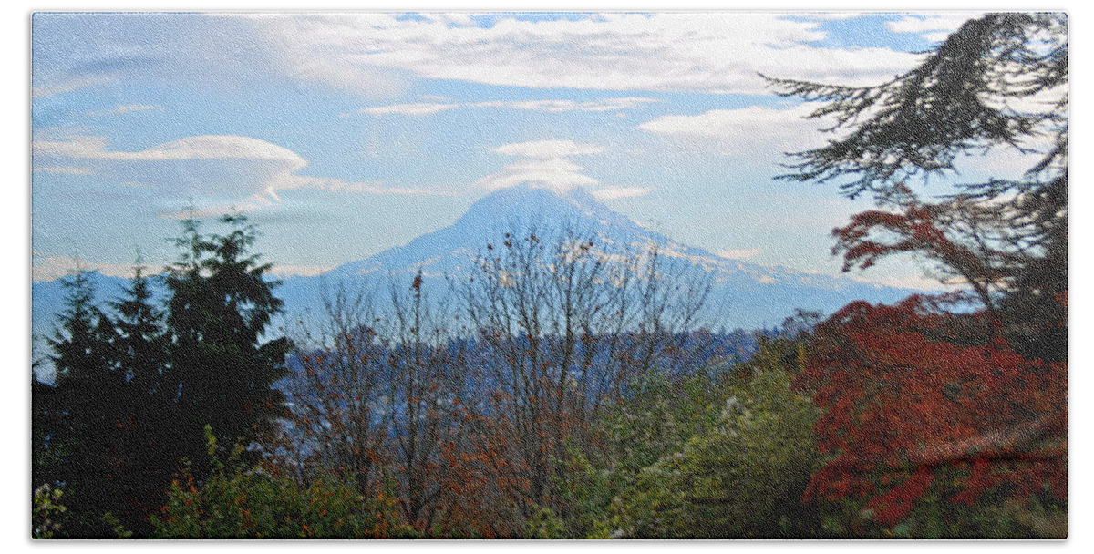 Mount Rainier Beach Towel featuring the photograph Mt Rainier from Corban University by Tikvah's Hope