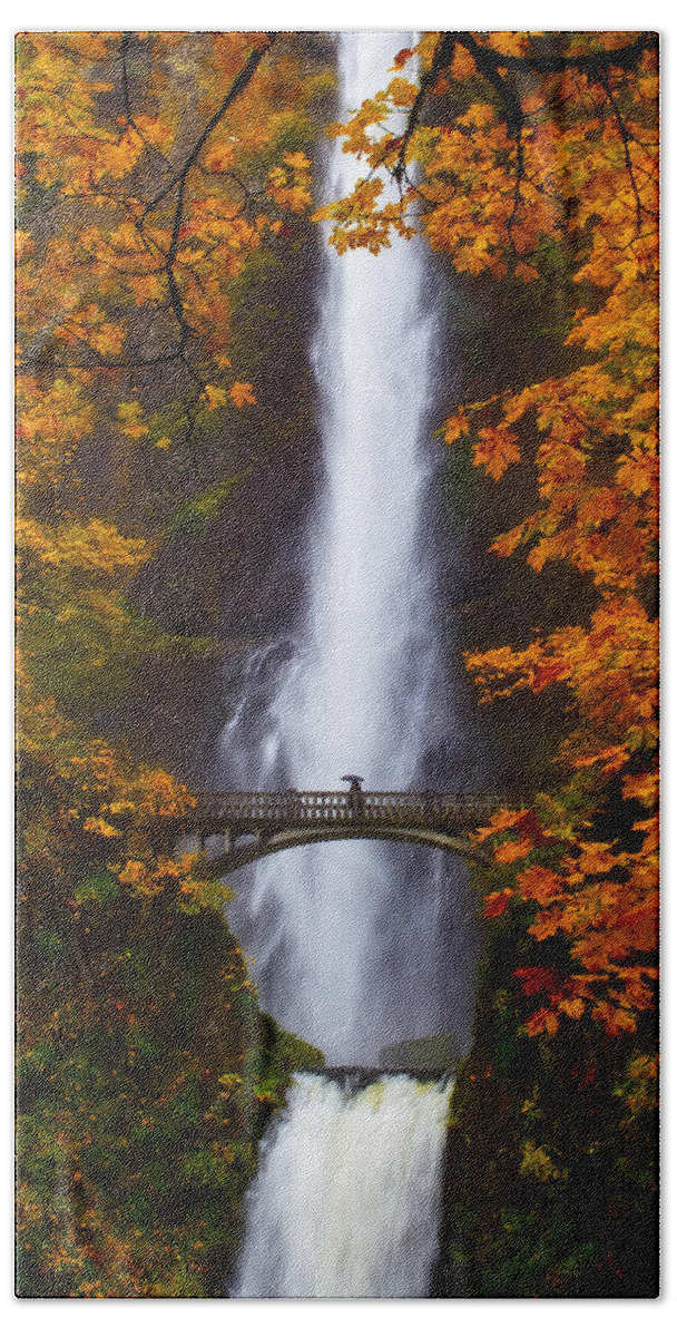 Trees Beach Sheet featuring the photograph Multnomah Falls Color by Darren White