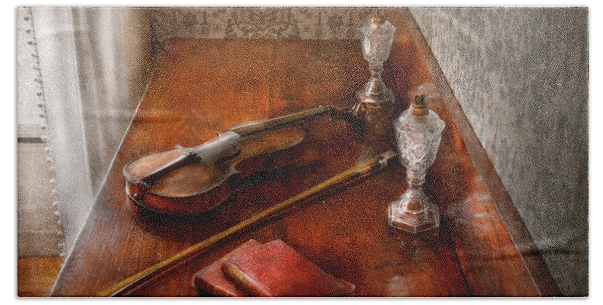 Savad Beach Towel featuring the photograph Music - Violin - A sound investment by Mike Savad