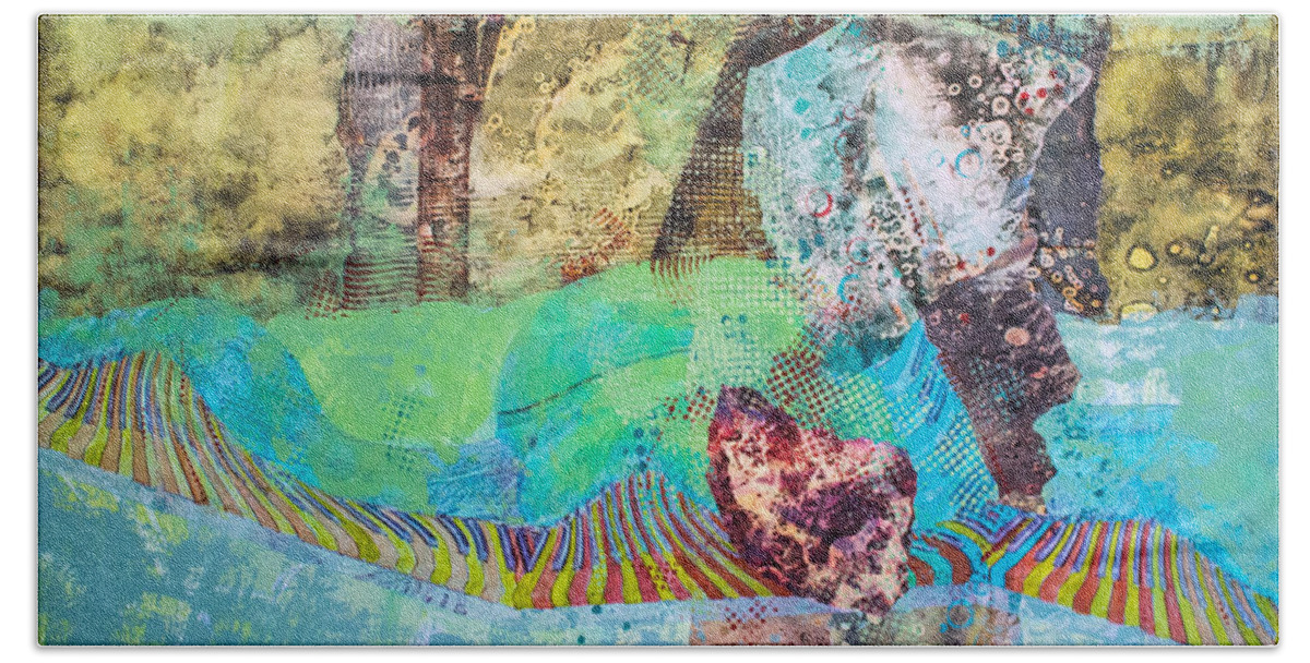 Mixed-media Beach Towel featuring the mixed media Musical Images On My Mind by Christie Kowalski