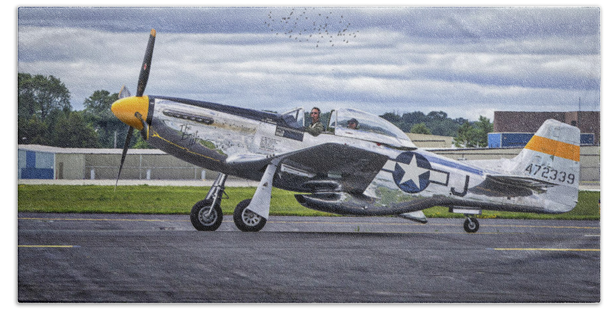 Airport Beach Towel featuring the photograph Mustang P51 by Steven Ralser