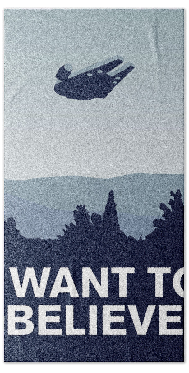 Classic Beach Towel featuring the digital art My I want to believe minimal poster-millennium falcon by Chungkong Art
