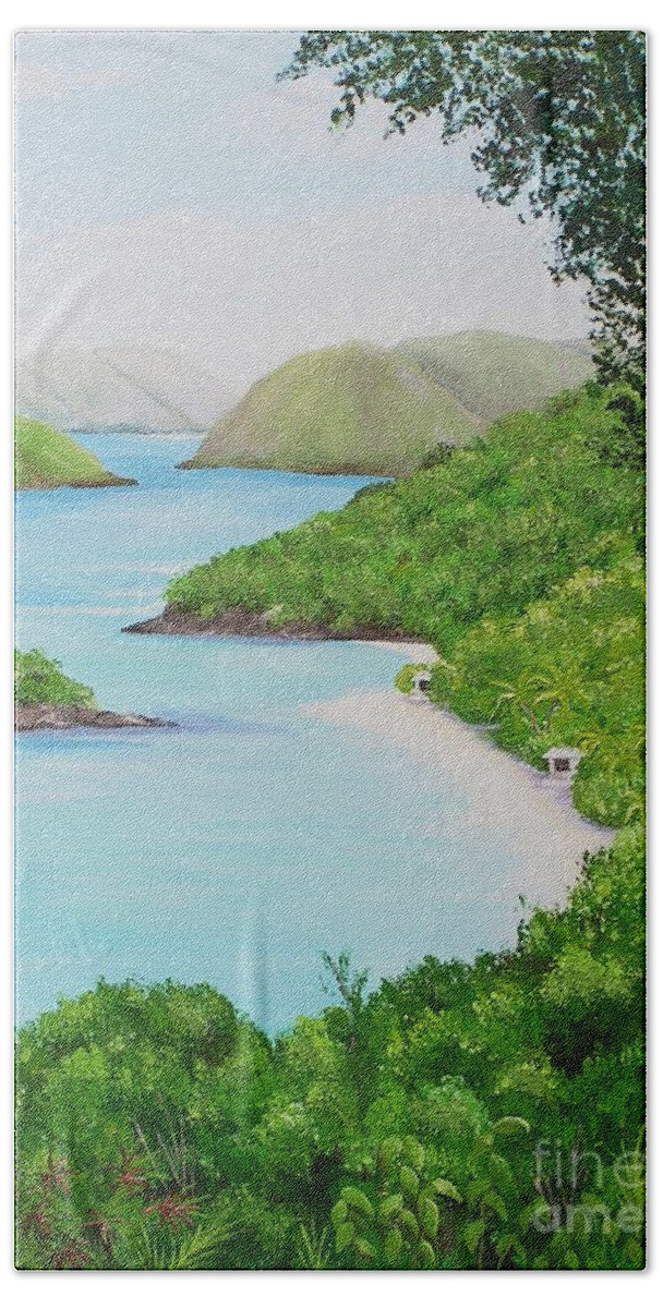 Trunk Bay Beach Sheet featuring the painting My Trunk Bay by Valerie Carpenter