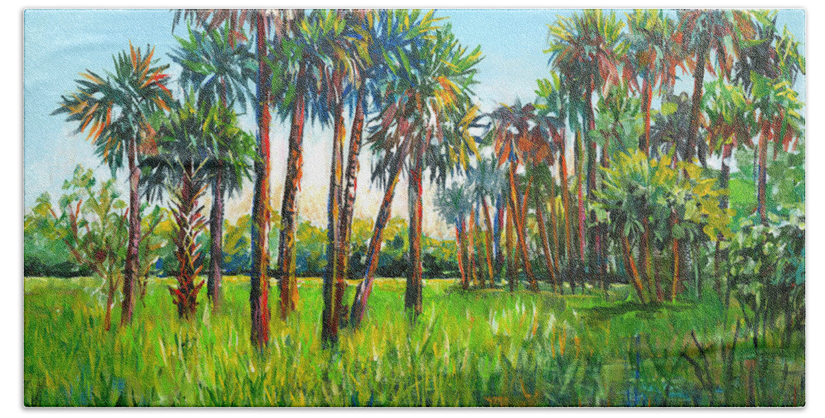 Myakka State Park Beach Towel featuring the painting Myakka Palms by Lou Ann Bagnall