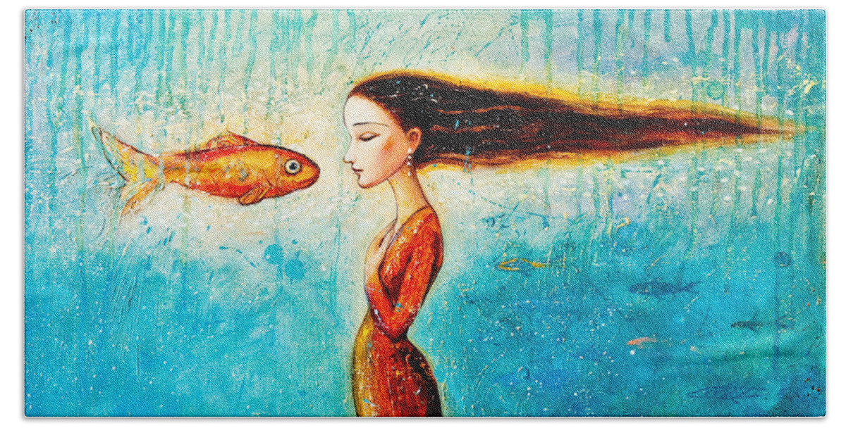 Mermaid Art Beach Towel featuring the painting Mystic Mermaid II by Shijun Munns