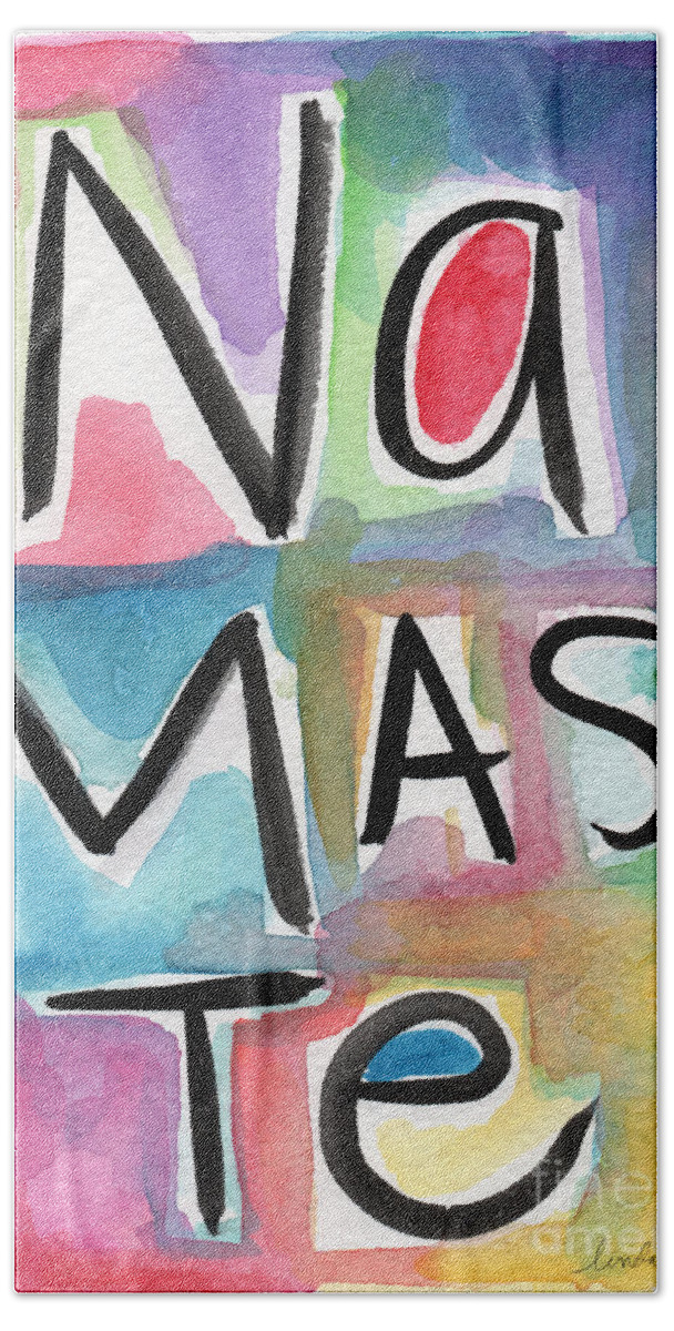 #faaAdWordsBest Beach Towel featuring the painting Namaste Watercolor by Linda Woods