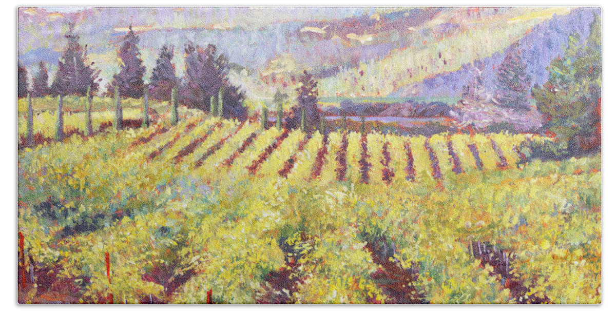Landscape Beach Towel featuring the painting Napa Valley Vineyards by David Lloyd Glover