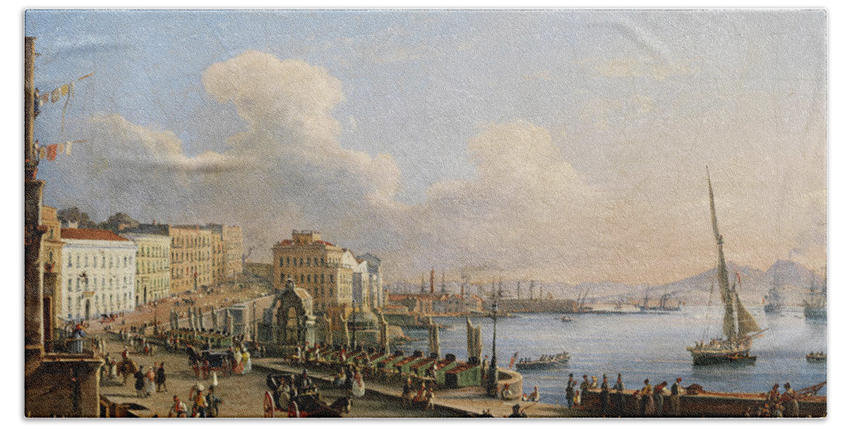 Salvatore Candido Beach Towel featuring the painting Naples from Mergellina by Salvatore Candido