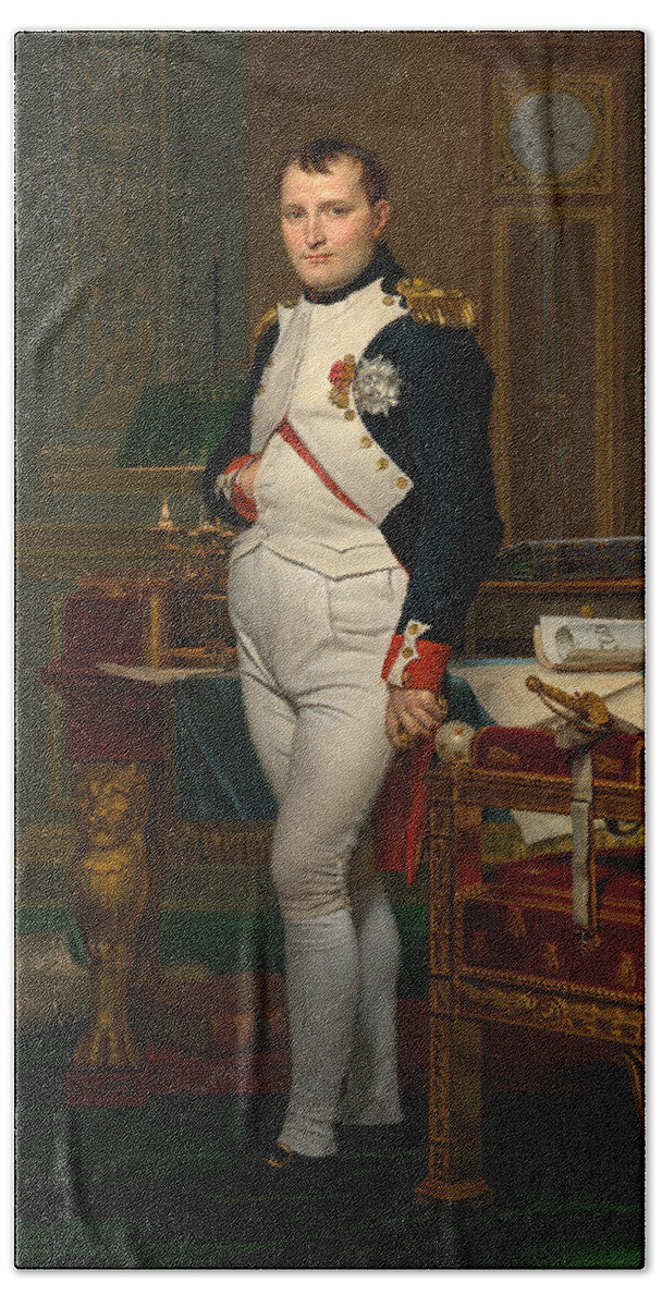 Napoleon Beach Towel featuring the painting Emperor Napoleon in His Study at the Tuileries by War Is Hell Store