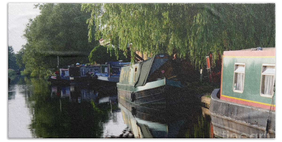 Oxford Beach Towel featuring the photograph Narrow Boats on the Canal by Jeremy Hayden